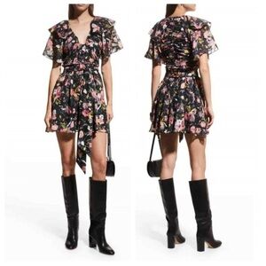 Tanya Taylor Mara Floral Print Flutter Sleeve Mini Dress